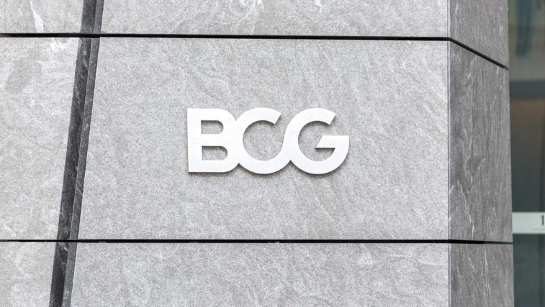 BCG logo displayed on modern office building facade